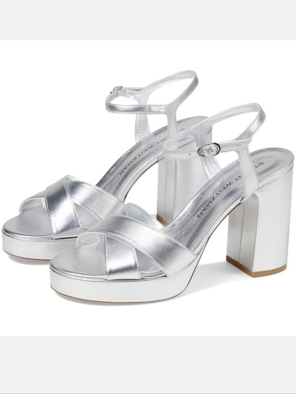 Stuart Weitzman Dayna 80 Leather Platform In Silver 10 NWT - Picture 2 of 13